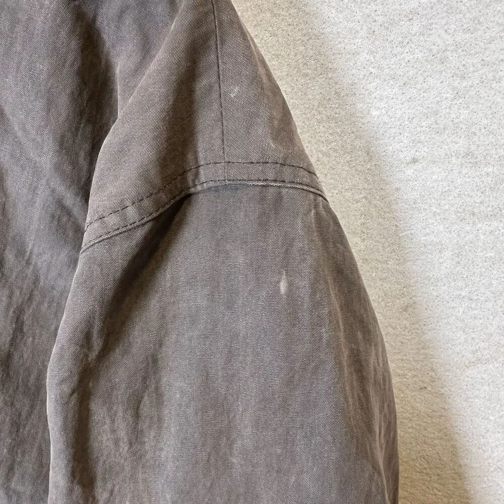 Pretty Green Gray Olive Button Hood Coat Parka Jacket Resin Coated Cargo Pockets